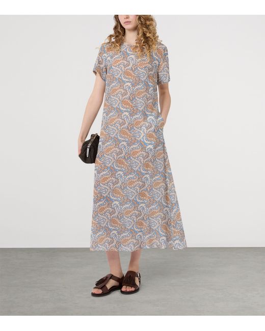 Weekend by Maxmara Gray Silk Floral Print Midi Dress