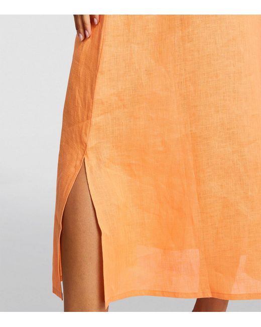 Sleeper Orange Linen Garden Midi Dress