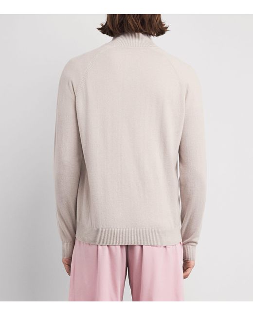 Derek Rose White Cashmere Finley Quarter-Zip Sweater for men