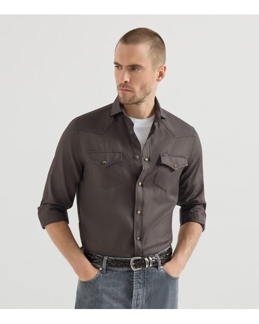 Brunello Cucinelli Gray Cotton Western Shirt for men