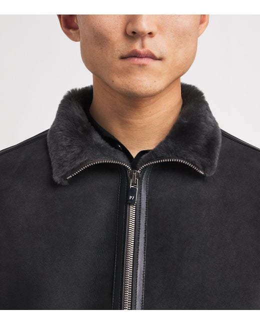 Pal Zileri Black Suede Shearling Bomber Jacket for men