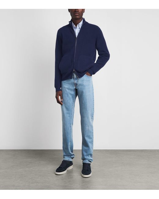 FIORONI CASHMERE Blue Cashmere Half-Zip Sweater for men