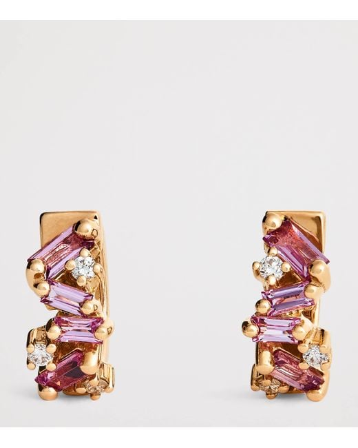 Suzanne Kalan Metallic Diamond And Sapphire Frenzy Huggie Earrings