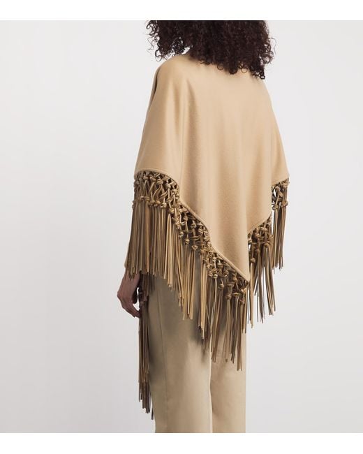 Colombo Natural Cashmere And Leather Fringe-Trim Cape