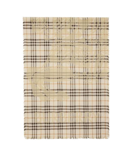 Burberry Natural Wool-Silk Ekd Check Wide Scarf