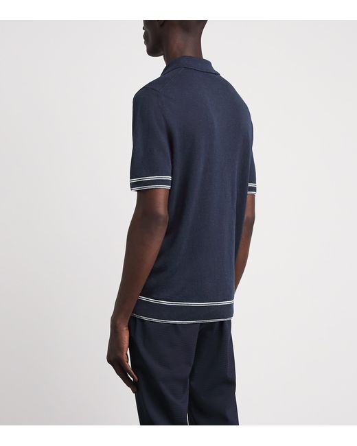 Boss Blue Linen-Blend Zip-Up Polo Shirt for men
