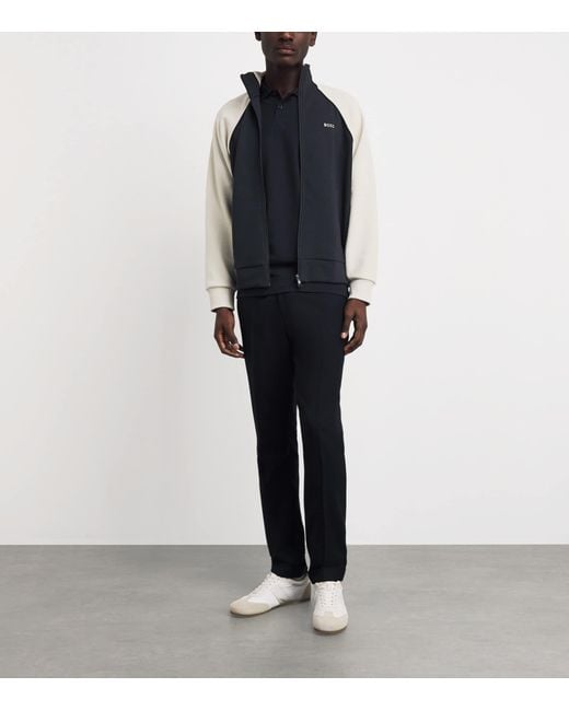 Boss Blue Cotton-Blend Zip-Up Sweatshirt for men