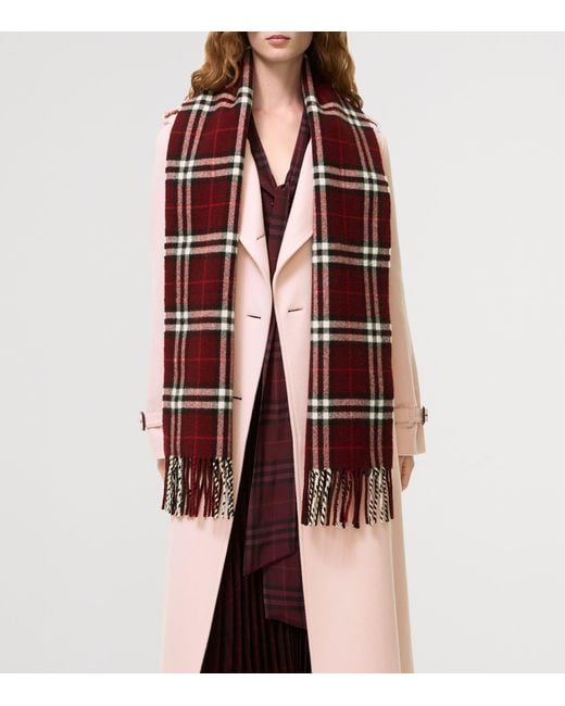 Burberry Red Cashmere-Blend Sparkle Check Scarf