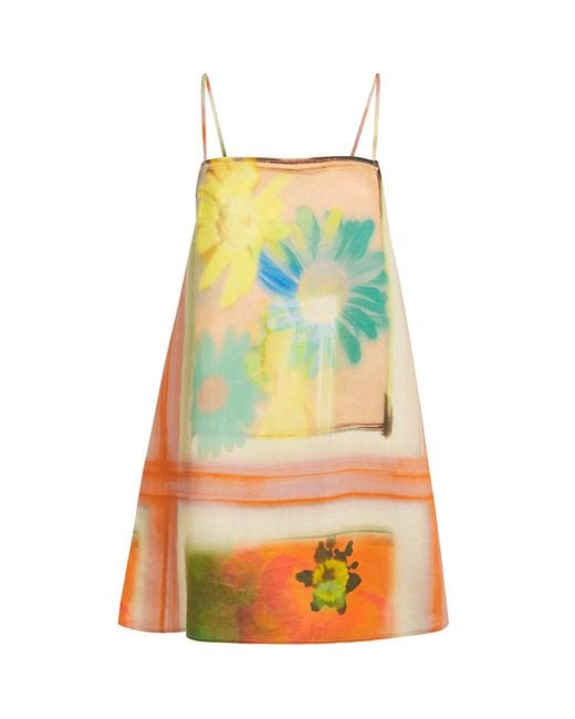 Staud Multicolor Linen Floral Laura Mini Dress