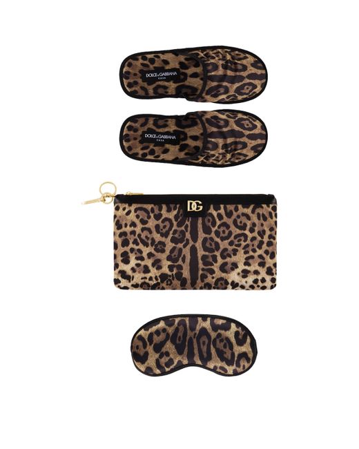 Dolce & Gabbana White Leopard Slippers And Sleep Mask Travel Set