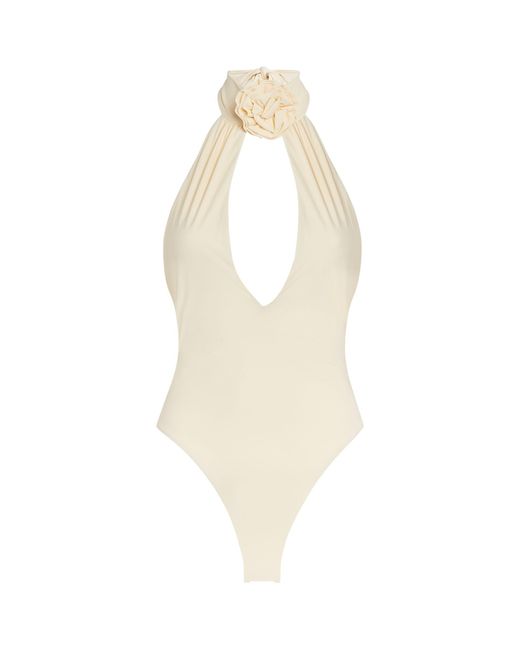 Magda Butrym White 3d Flower Halterneck Swimsuit