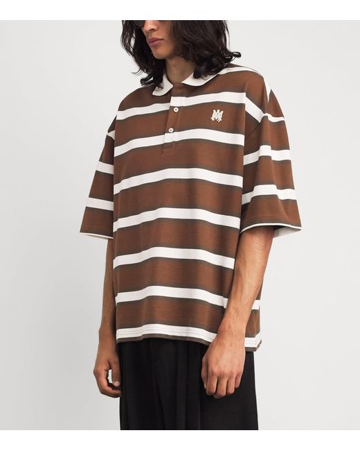 Amiri Brown Cotton Stripe Logo T-Shirt for men