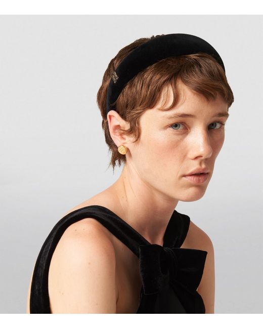Miu Miu Velvet Logo Headband in Black | Lyst Canada display picture 2