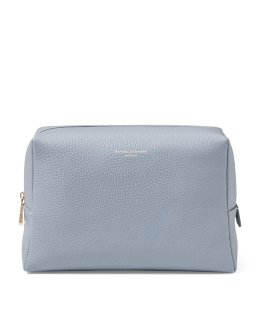 Aspinal Blue Large Grained Leather Cosmetics Case
