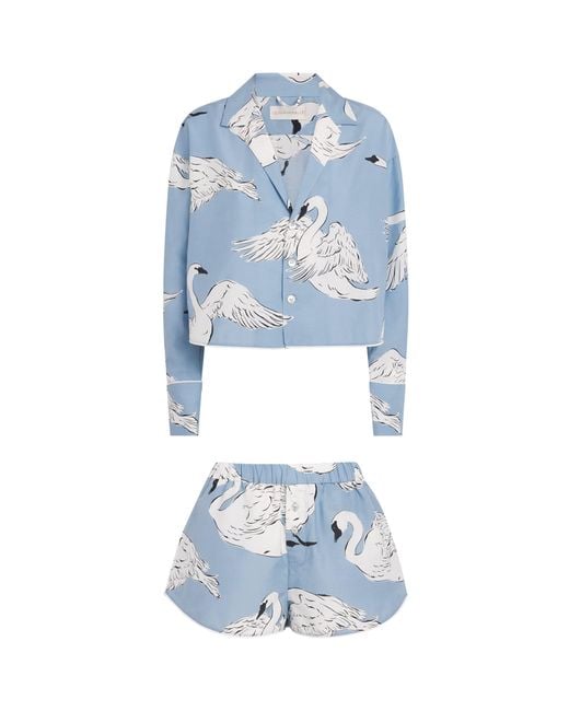 Olivia Von Halle Blue Cotton-Silk Lucia Laia Short Pyjama Set