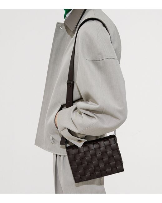 Bottega Veneta Black Leather Intrecciato Messenger Bag for men