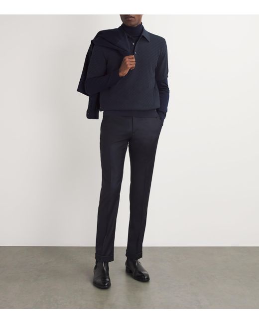 Brioni Blue Cotton-Silk-Cashmere Polo Shirt for men