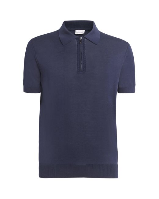 Pal Zileri Blue Silk-Cotton Half-Zip Polo Shirt for men