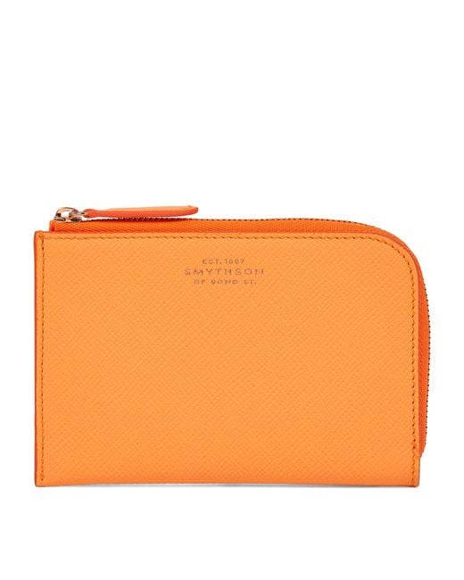 Smythson Orange Small Panama Leather Flat Pouch