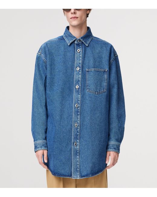 Loewe Blue Anagram-Embroidery Long-Sleeves Denim Overshirt for men