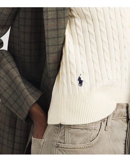 Polo Ralph Lauren White Cable-Knit Short-Sleeve Henley Sweater