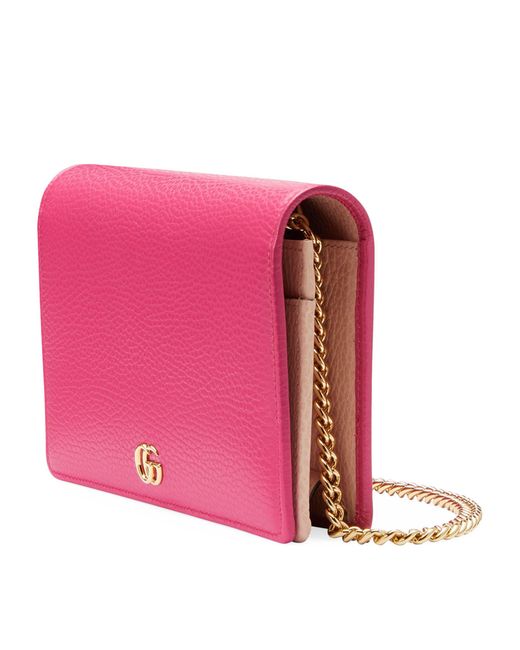 Gucci Pink Leather Gg Marmont Chain Wallet