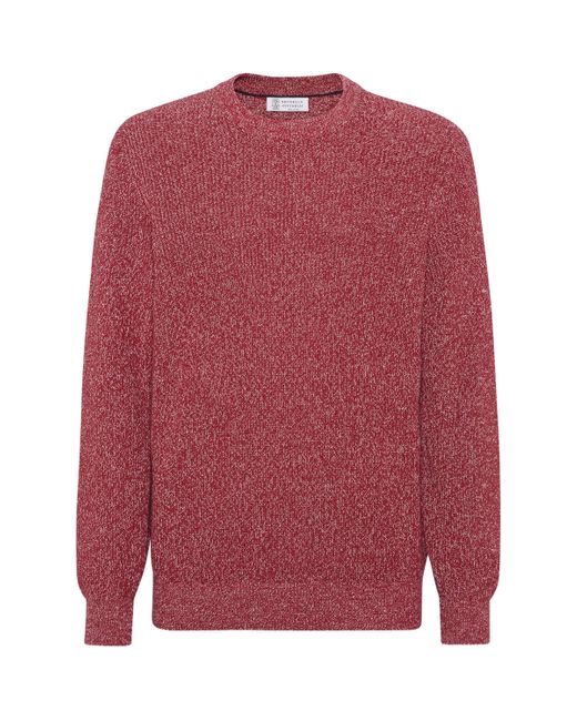 Brunello Cucinelli Red Cotton-Linen English Rib Sweater for men