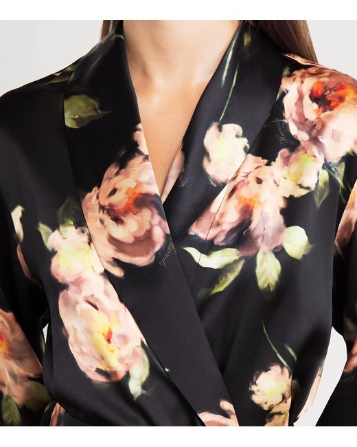 Harrods Black Silk Midnight Rose Night Robe