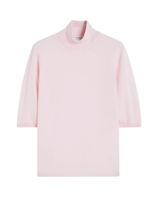 Max Mara Pink Virgin Wool High-Neck Top