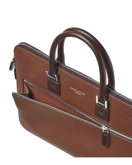 Aspinal Brown Leather Connaught Briefcase for men