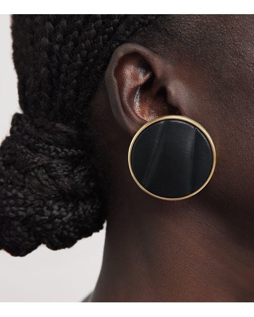 Chloé Black Leather Pleats Clip-On Earrings