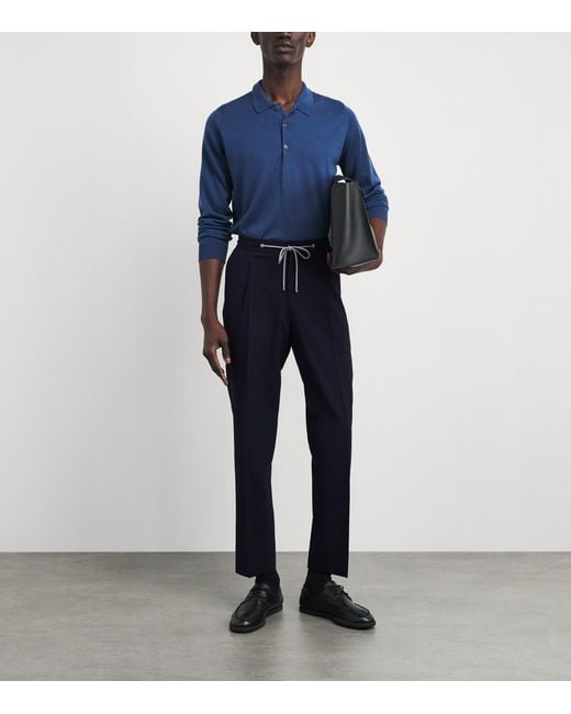 Corneliani Blue Stretch-Virgin Wool Drawstring Trousers for men