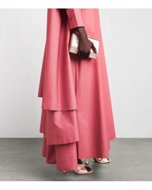 Abadia Pink Cotton Layered Volume Maxi Shirt Dress