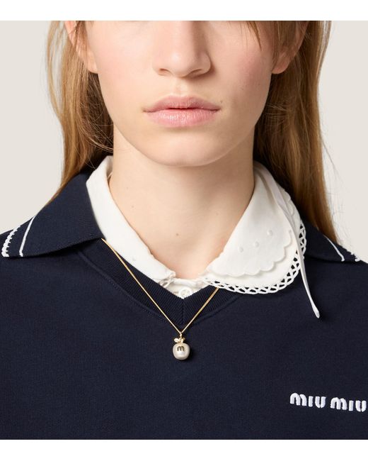 Miu Miu White Pearlised Pendant Necklace
