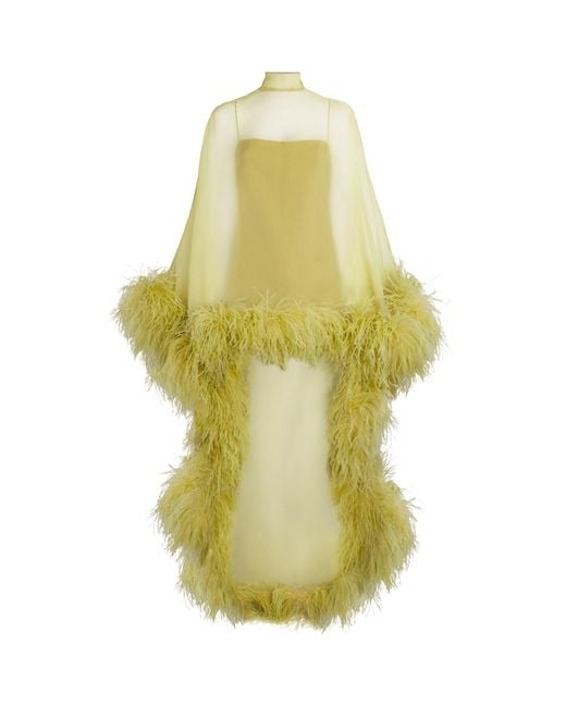 ‎Taller Marmo Yellow Ostrich Feather-Trim Daisy Mini Dress