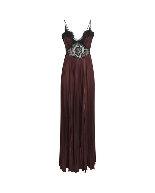 Self-Portrait Purple Satin-Lace Pleated Maxi Dress