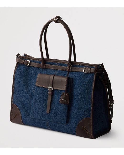 Prada Blue Denim And Leather Bonnie Tote Bag for men