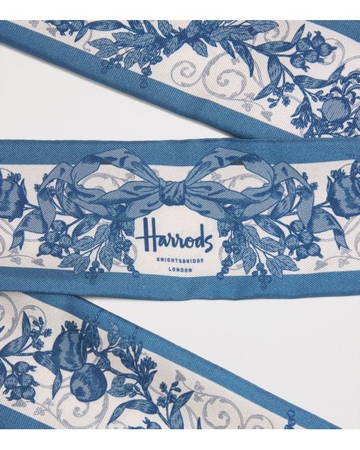 Harrods Blue Silk Menagerie Print Scarf