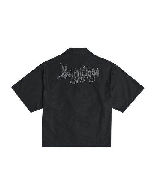 Balenciaga Black Cotton Logo Bowling Shirt for men
