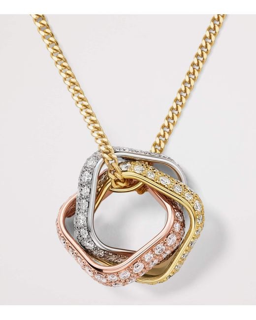 Cartier Metallic Mixed And Diamond Trinity Cushion Pendant Necklace