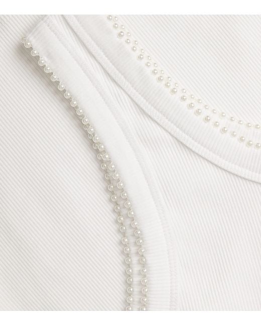Sandro White Stretch-Cotton Beaded Tank Top