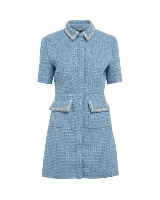 Maje Blue Tweed Sequinned Mini Dress