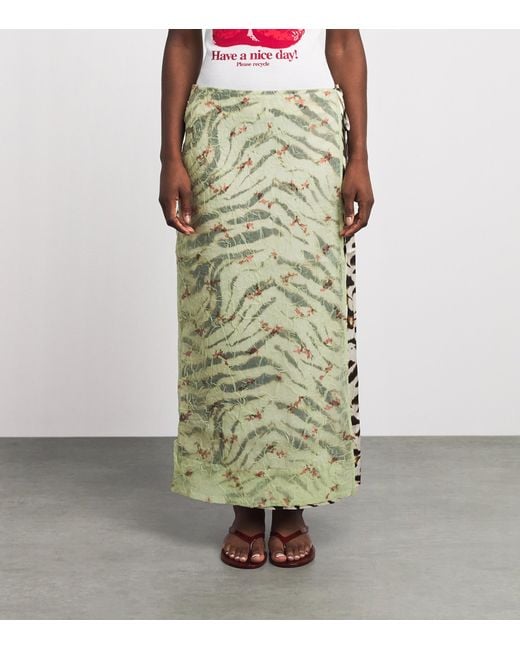 Ganni Green Printed Midi Wrap Skirt
