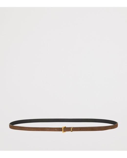Saint Laurent White Calfskin Cassandre Slim Belt