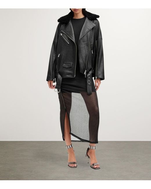 AllSaints Black Leather Vendra Biker Jacket