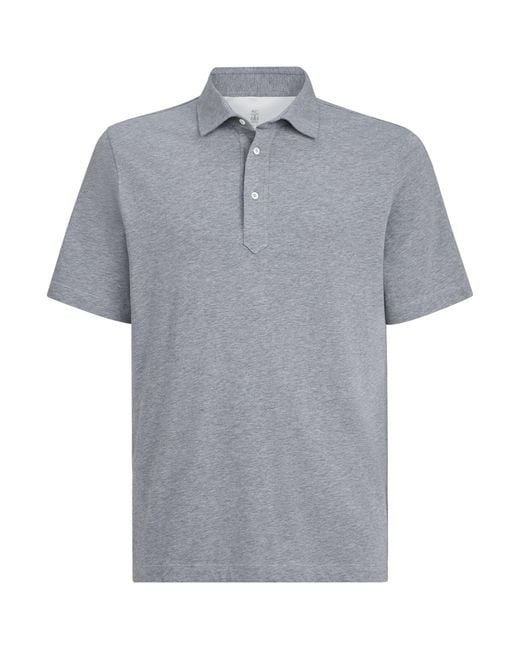 Brunello Cucinelli Gray Cotton Jersey Polo Shirt for men