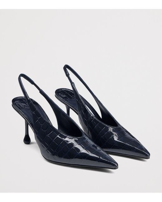 Jimmy Choo Blue Isa 80 Croc-Embossed Leather Slingback Pumps