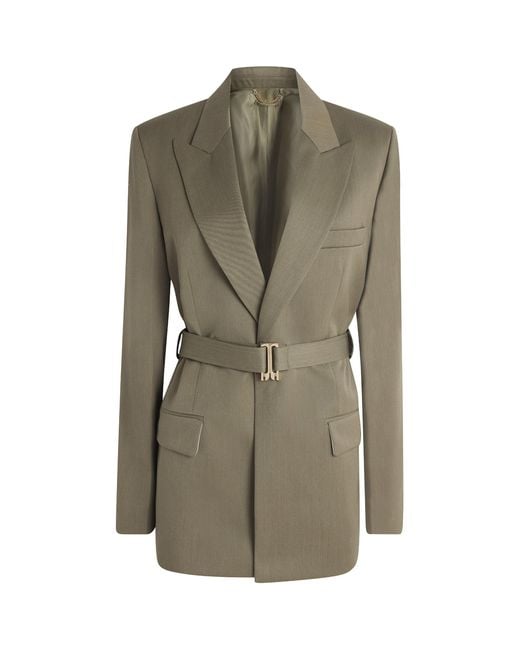 Victoria Beckham Green Melange Wool Belted Blazer