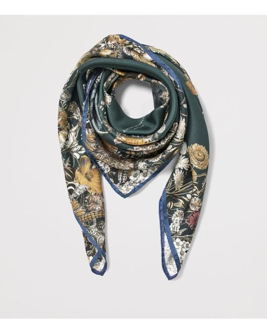Aspinal Green Silk Floral Monogram Scarf