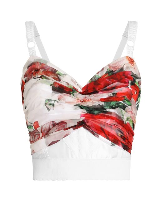 Dolce & Gabbana Red Rose Print Corset Top